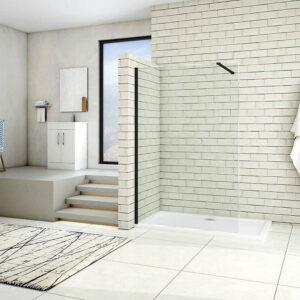 Paroi de douche 120x200cm avec barre de fixation 90cm recoupable, profilé noir mat, AICA paroi de douche à l'italienne en 8mm verre securit anticalcaire