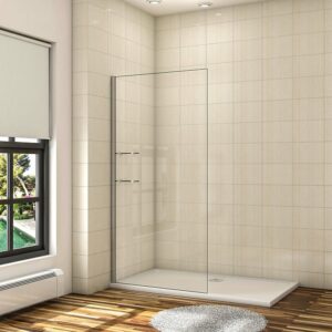 Paroi de douche à l'italienne 100x190cm en verre anticalcaire avec étagères en verre securit