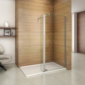 Paroi de douche 150+30x200cm avec barre de fixation 73-120cm en carré, verre 8mm anticalcaire, AICA paroi de douche à l'italienne avec retour pivotant 30cm