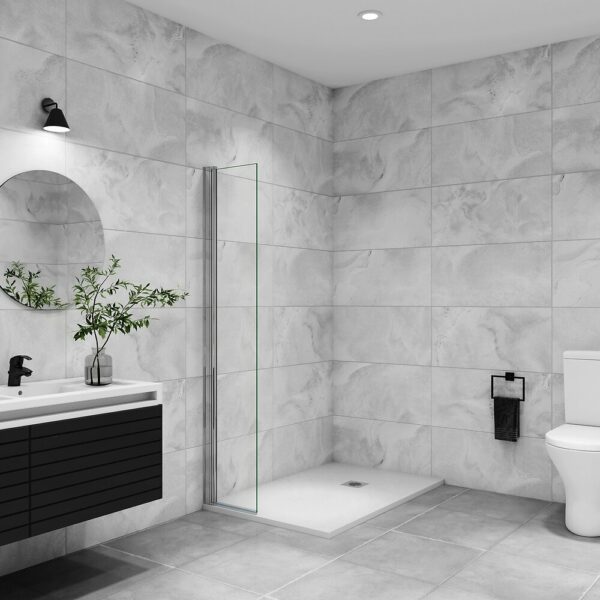 Paroi de douche italienne pivotante 45x200cm, AICA paroi de douche retour pivotant mural en verre 8mm anticalcaire, profilé chromé
