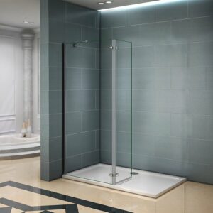 Paroi de douche avec retour pivotant 90+40x200cm, charnières, AICA paroi de douche à l'italienne en verre anticalcaire avec barre de fixation d'angle 45cm