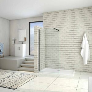 Paroi de douche 120x200cm en verre trempé 8mm avec barre de fixation, finition Noire mate