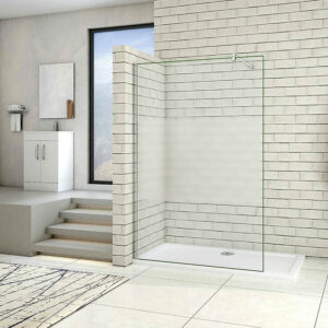 Paroi de douche 110x200cm avec barre de fixation 90cm en carré, AICA paroi de douche à l'italienne en 8mm verre bande centrale dépoli