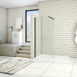 Paroi de douche noire mat 90x200cm avec barre de fixation recoupable