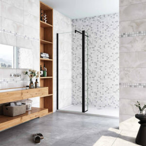 Paroi de douche 70+40x200cm avec barre de fixation 90cm en carré, AICA paroi de douche à l'italienne avec retour pivotant 40cm en 8mm verre anticalcaire, profilé noir mat