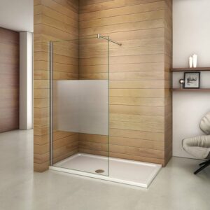 Paroi de douche 100x200cm avec barre de fixation 70-120cm en cylindrique, AICA paroi de douche à l'italienne en 8mm verre bande centrale dépoli