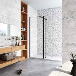 Paroi de douche 80+30x200cm avec barre de fixation en carré