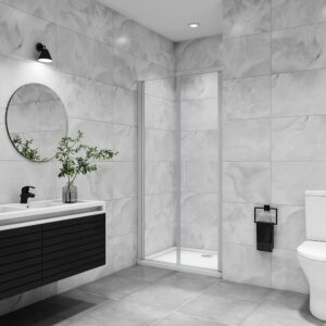 Porte de douche battante 120x180cm profilé blanc en 5mm verre anticalcaire