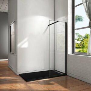 Paroi de douche 80x200cm avec barre de fixation 73-120cm en carré, profilé noir mat, AICA paroi de douche à l'italienne en 8mm verre securit anticalcaire