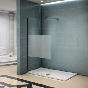 Paroi de douche 110x200cm avec barre de fixation 73-120cm en carré, AICA paroi de douche à l'italienne en 8mm verre bande centrale dépoli