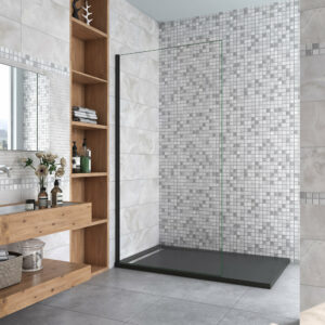 Paroi de douche 90x200cm en Noir mat, AICA paroi de douche italienne en verre 8mm anticalcaire, sans barre de fixation