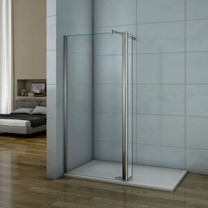 Paroi de douche 150+30x200cm avec barre de fixation 70-120cm en verre trempé anticalcaire