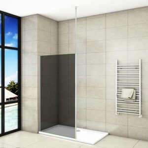 Paroi de douche grise 120x200cm avec barre de fixation au plafond 203-320cm, paroi de douche à l'italienne en verre trempé fumé