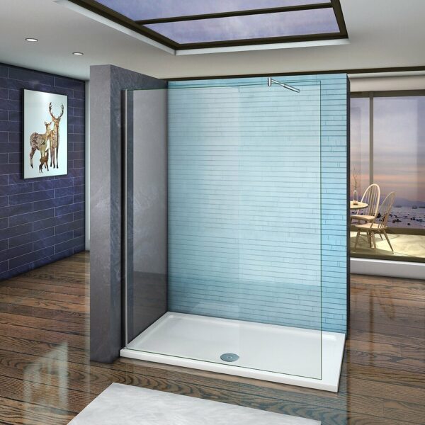 Paroi de douche 120x200cm verre 10mm avec barre de fixation 70-120cm en cylindrique, AICA paroi de douche à l'italienne en verre securit anticalcaire
