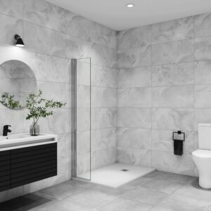 Paroi de douche italienne pivotante 55x200cm, AICA paroi de douche retour pivotant mural en verre 6mm anticalcaire, profilé chromé
