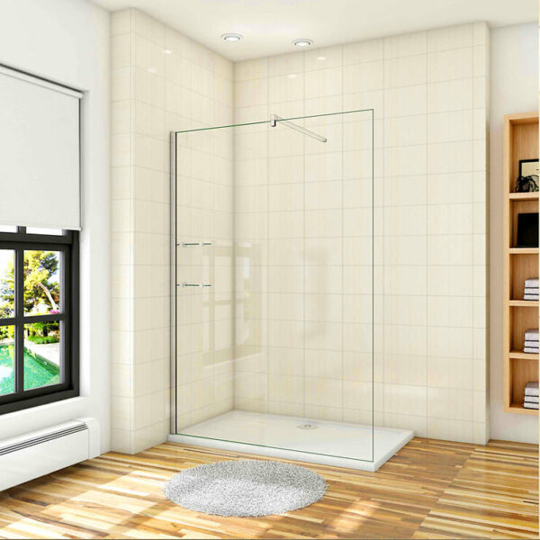 Paroi de douche 140x190cm avec étagères et barre de fixation 140cm en carré, AICA paroi de douche à l'italienne en 8mm verre anticalcaire