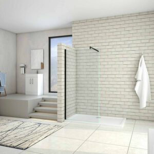 Paroi de douche 100x200cm avec barre de fixation 70-120cm en cylindrique, profilé noir mat, AICA paroi de douche à l'italienne en 8mm verre securit anticalcaire