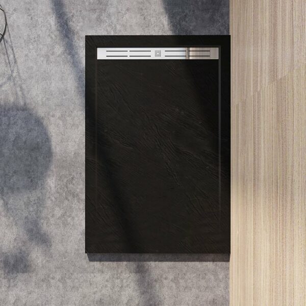 Receveur de douche 140x80cm Extra-plat noir avec grille en inox