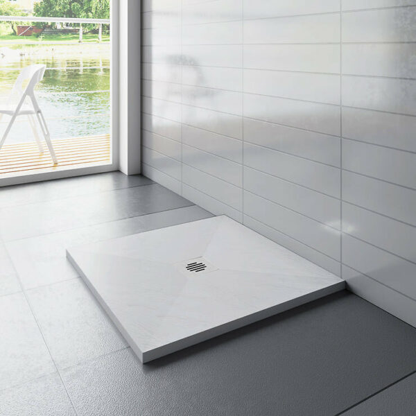 Receveur de douche 90x90cm avec grille en ABS - AICA bac à douche carré extra-plat blanc anti-dérapant