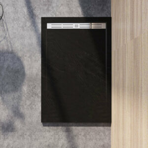 Receveur de douche 100x80cm Extra-plat bac à douche noir, avec grille en inox et bonde de série