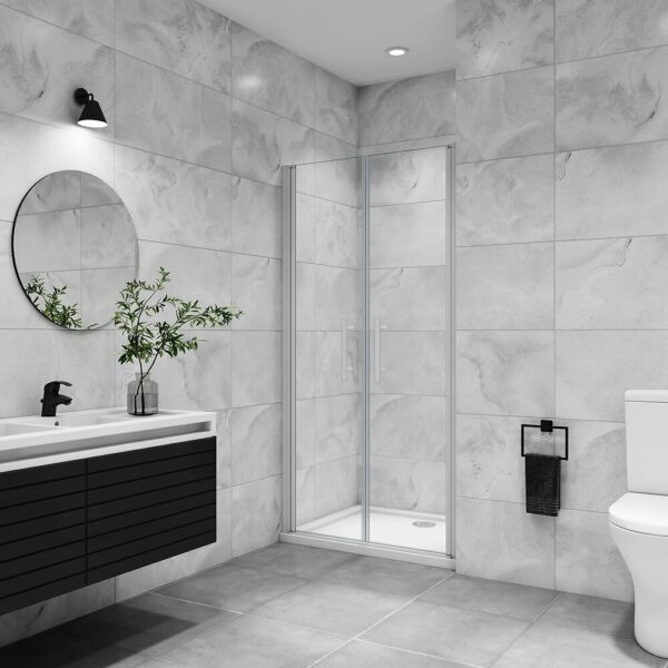 Porte de douche battante 100x180cm profilé blanc en 5mm verre anticalcaire