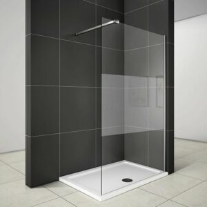 Paroi de douche 140x200cm avec barre de fixation 90cm pince renforcée, AICA paroi de douche à l'italienne en 8mm verre bande centrale dépoli
