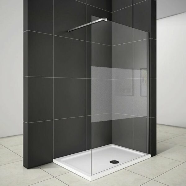 Paroi de douche 140x200cm avec barre de fixation 90cm pince renforcée, AICA paroi de douche à l'italienne en 8mm verre bande centrale dépoli
