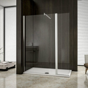 Paroi de douche 130+30x200cm avec barre de fixation 140cm en carré, verre 8mm anticalcaire, AICA paroi de douche à l'italienne avec retour pivotant 30cm