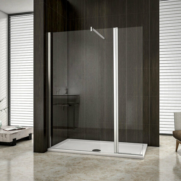 Paroi de douche 130+30x200cm avec barre de fixation 140cm en carré, verre 8mm anticalcaire, AICA paroi de douche à l'italienne avec retour pivotant 30cm