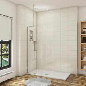 Paroi de douche 30x200cm avec barre de fixation au plafond 90-150cm, profilé en chromé, AICA paroi de douche à l'italienne en 8mm verre