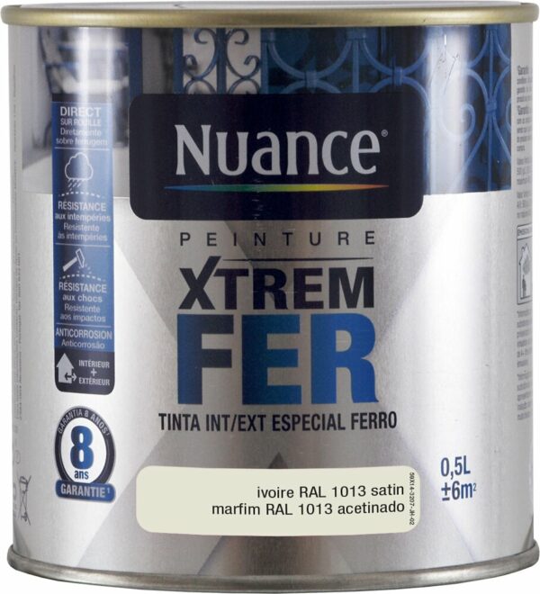 Peinture XTREM Fer - Ivoire - Satin - 0.5L pour une protection optimale du fer