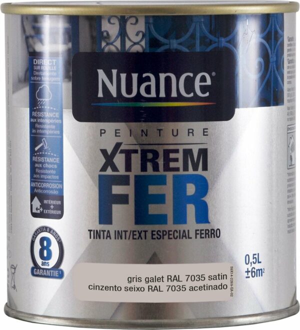Peinture XTREM Fer - Gris galet - Satin - 0.5L pour une protection optimale de vos métaux ferreux