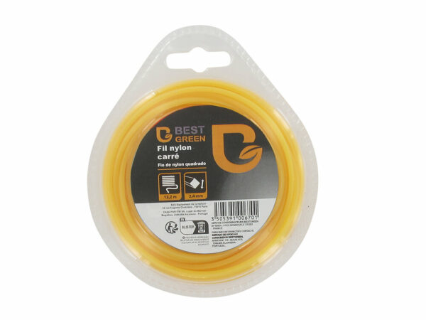 Fil pour débroussailleuse - Profil carré en nylon 2,4mmx12,20m