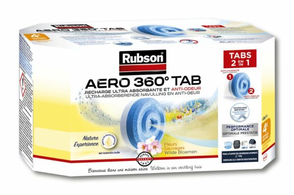 Recharge AERO 360° Nature Experience Fleurs Sauvages - Lot de 4, Absorbeur d'Humidité et Parfum Naturel pour une Maison Fraîche et Zen