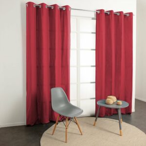Rideau tamisant en coton rouge avec oeillets 140x240cm