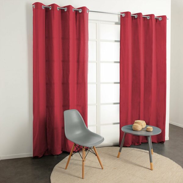Rideau tamisant en coton rouge avec oeillets 140x240cm
