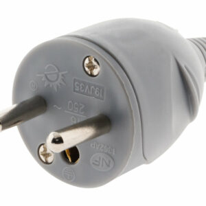 Fiche électrique mâle 2 pôles + terre 16A - Gris, IP20, pour rallonge et réparation