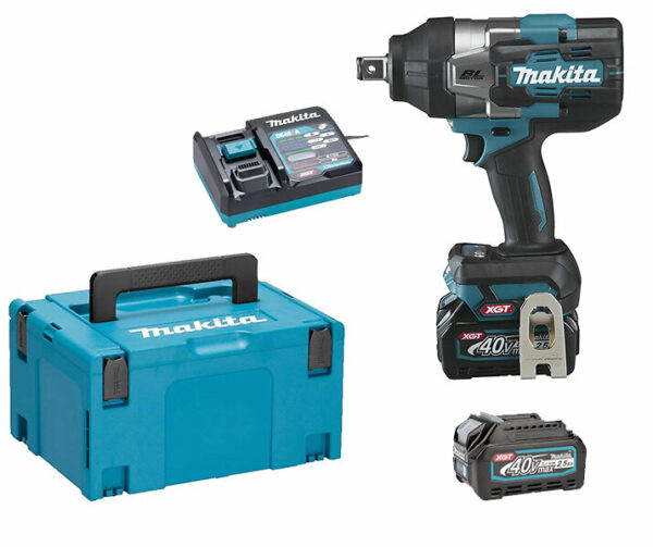 Boulonneuse à chocs 40V + 2 batteries 2,5Ah + chargeur rapide + MAKPAC 3 - MAKITA - TW001GD201