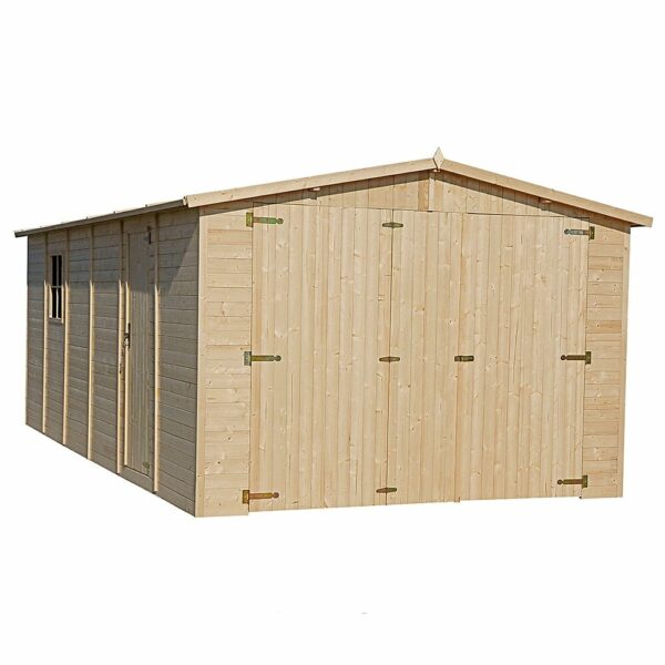 Garage en bois TIMBELA M102 - H222xL616xl324 cm / 18 m²