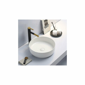 Set de vasque à poser 39x39x12cm sans trop-plein + bonde à écoulement libre blanc mat