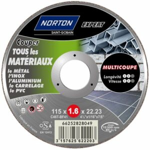 Disque de découpe 115x1.6x22.2mm pour tous matériaux – Norton Expert