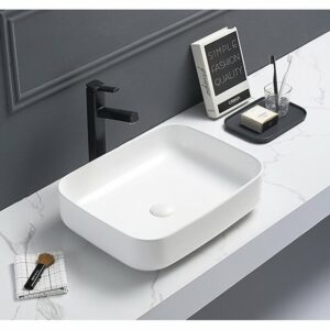 Set vasque à poser rectangulaire 50x39x13cm sans trop-plein + bonde à écoulement libre Infinitio blanc