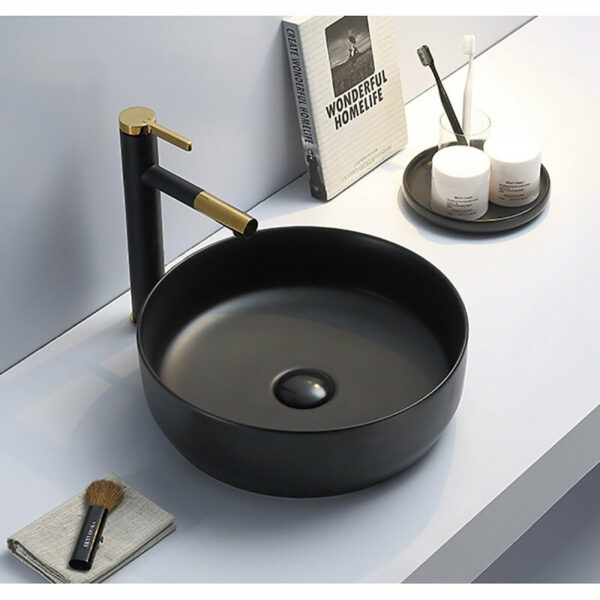Set vasque à poser 39x39x12cm sans trop-plein + bonde à écoulement libre Infinitio noir mat Swiss Aqua Technologies