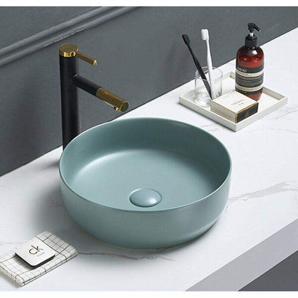 Set vasque à poser 39x39x12cm sans trop-plein + bonde à écoulement libre Infinitio vert mat