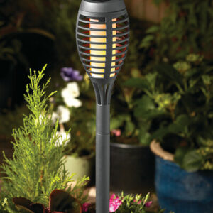 Pack de 5 Torches Solaires Majestic - Effet Flamme Vacillante - Rechargeable au Soleil - Gris