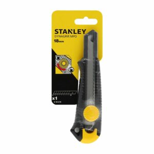 Cutter Stanley 18mm MPO – Poignée en Élastomère, Système de Blocage de La Lame pour Plus de Sécurité