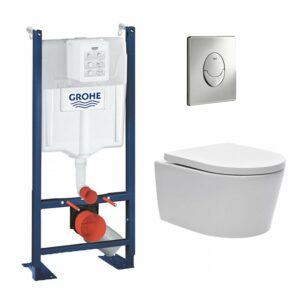 Pack WC Grohe Rapid SL autoportant avec cuvette sans bride et plaque Skate Air chrome