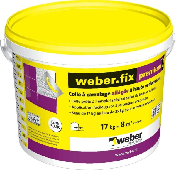 Adhésif pour carrelage (D2 ET) WEBER.FIX PREMIUM ² - Le Seau de 17 Kg - BLANC