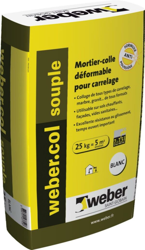 Mortier-colle déformable Webercol souple - blanc - sac de 25 kg