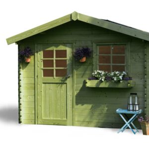 Abri de Jardin en Bois "Sologne" Imprégné Vert - Surface 8.88 m², Dimensions 2.98 x 2.98 x 2.39 m, Résistant aux Intempéries